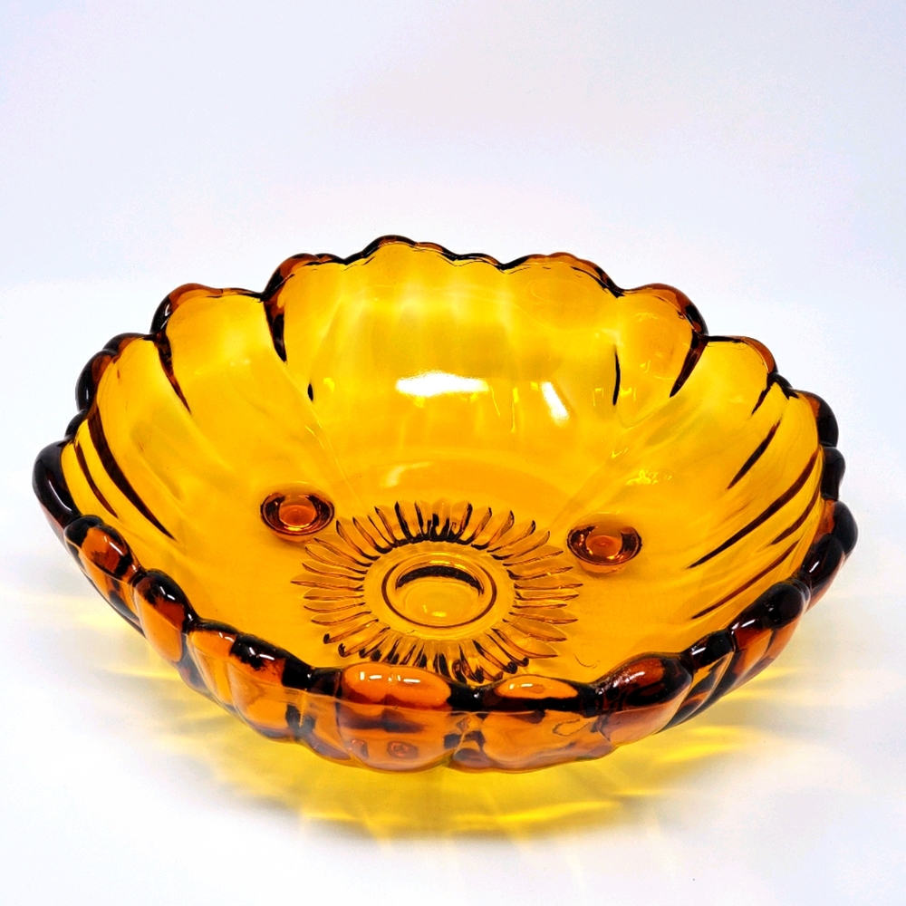Vintage Amber Glass Sunflower Shaped Bowl